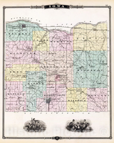 Historic Map : 1878 Map of Iowa County, State of Wisconsin. - Vintage Wall Art