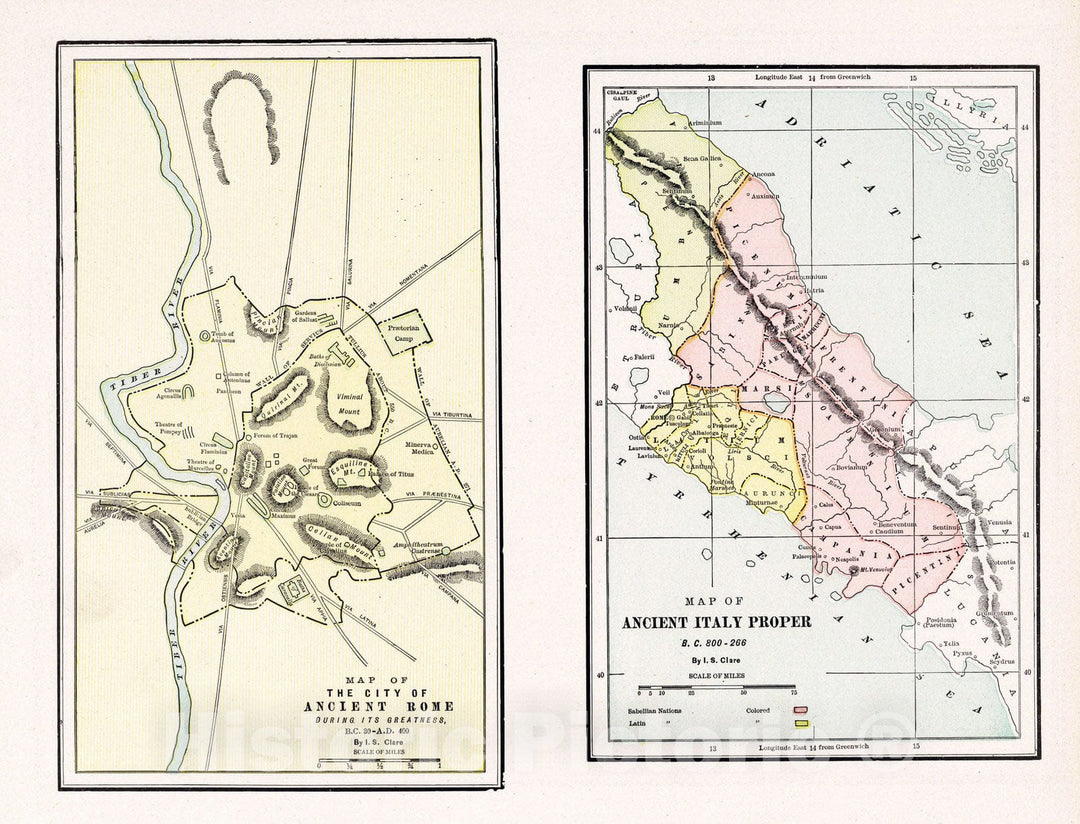 Historic Map : 1901 Map of ancient Rome and Ancient Italy Proper - Vintage Wall Art