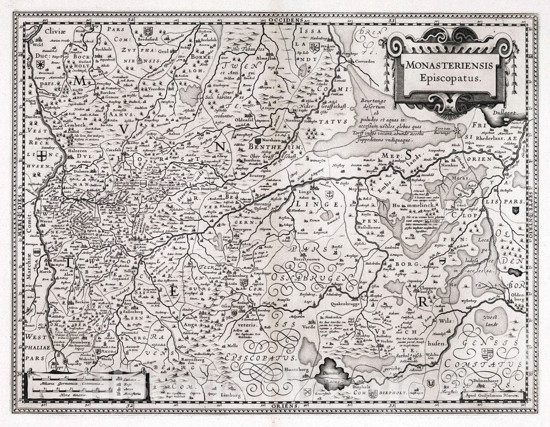 Historic Map : Linge River (Netherlands) 1630 Monasteriensis Episcopatus. , Vintage Wall Art