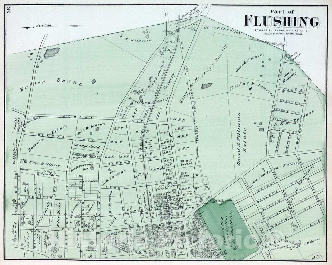 Historic Map : 1873 Part of Flushing. Long Island. v3 - Vintage Wall Art