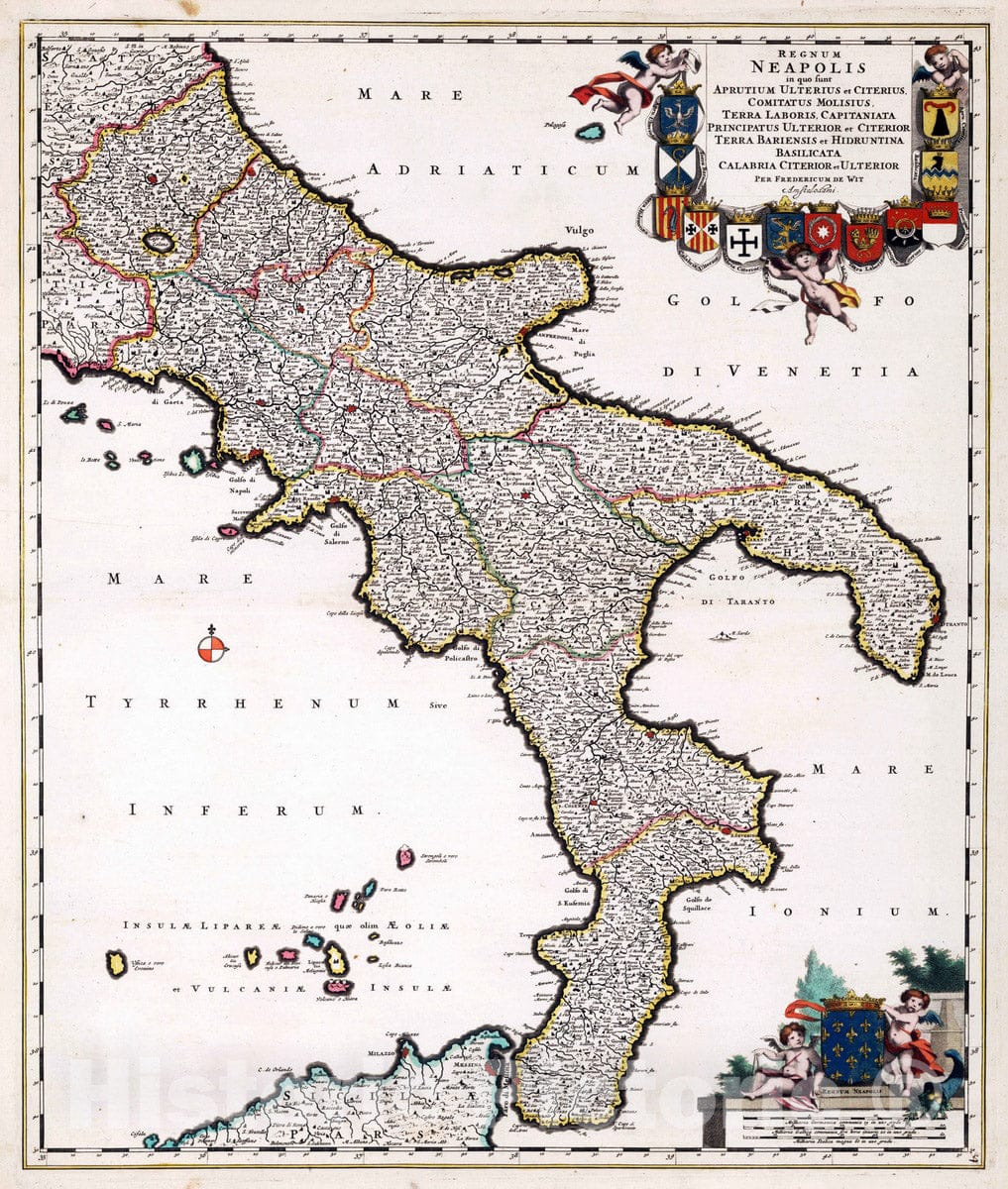 Historic Wall Map : Southern Italy 1682 Regnum Neapolis. , Vintage Wall Art