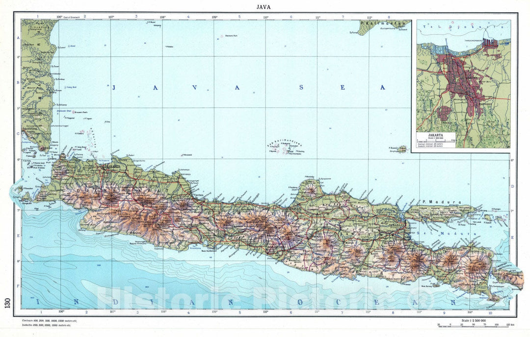 Historic Map : Indonesia , Jakarta (Indonesia), 1967 130. Java. Jakarta. The World Atlas. , Vintage Wall Art