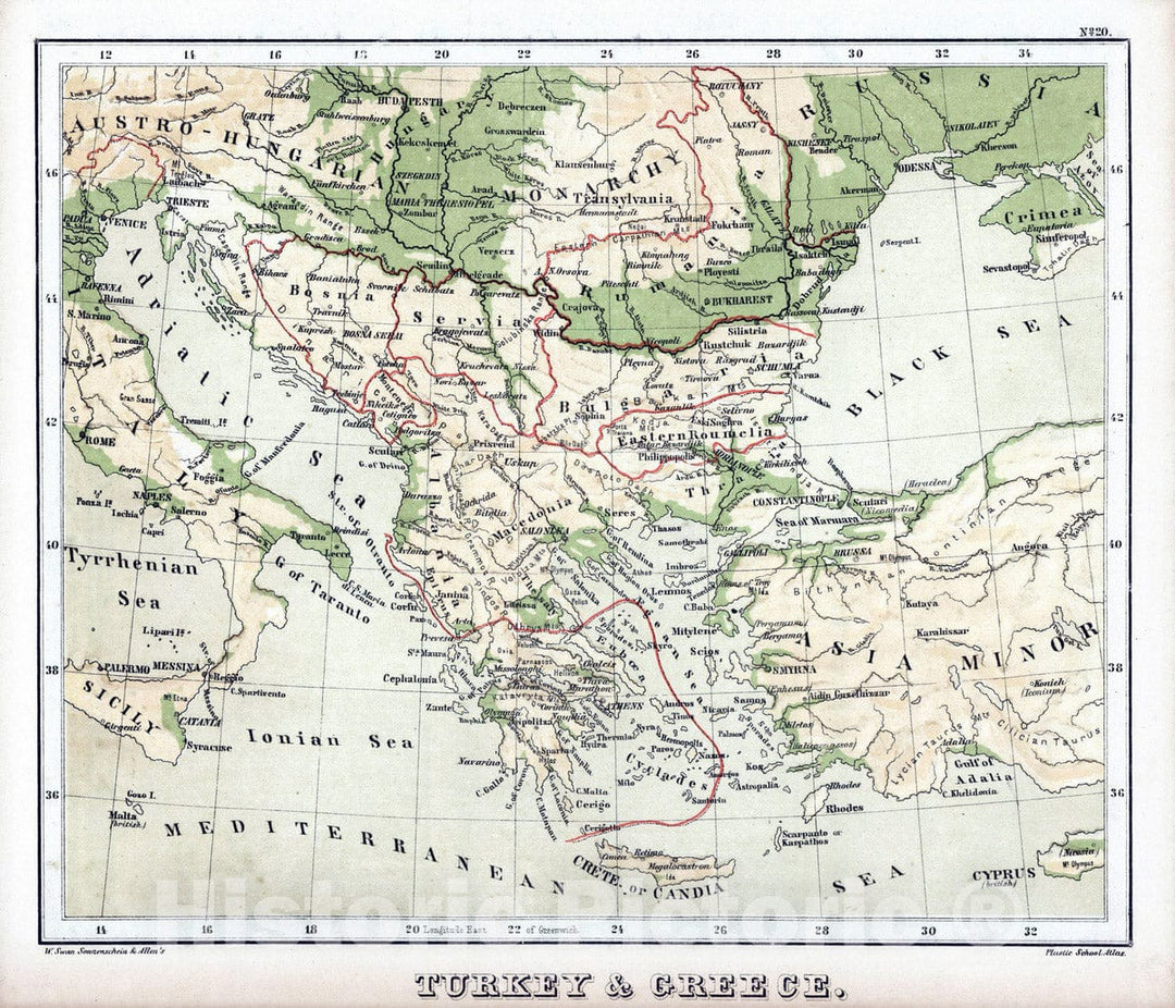 Historic Map : 1880 Turkey and Greece. v2 - Vintage Wall Art