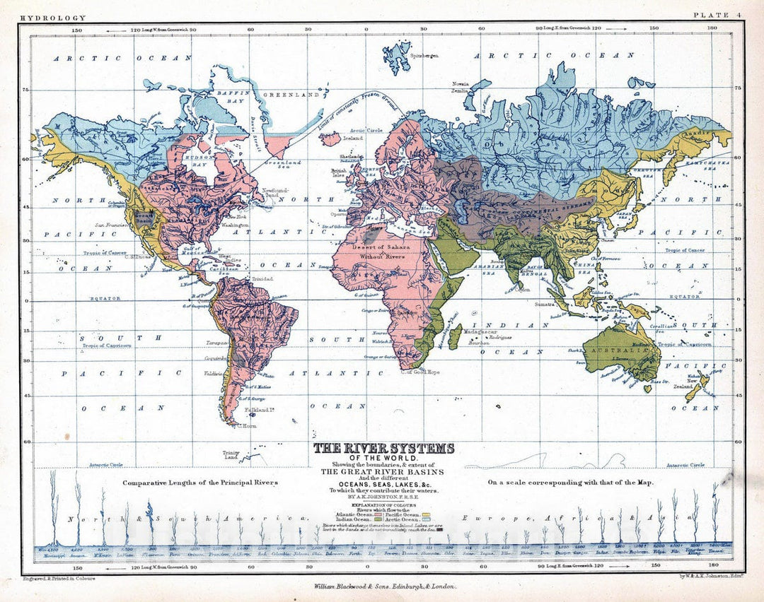 Historic Map : 1852 River Systems of the World. - Vintage Wall Art