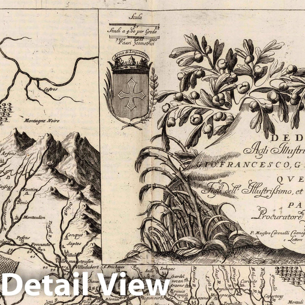 Historic Map : Midi Canal , France 1693 Disegno Idrografico del Canal Reale. , Vintage Wall Art