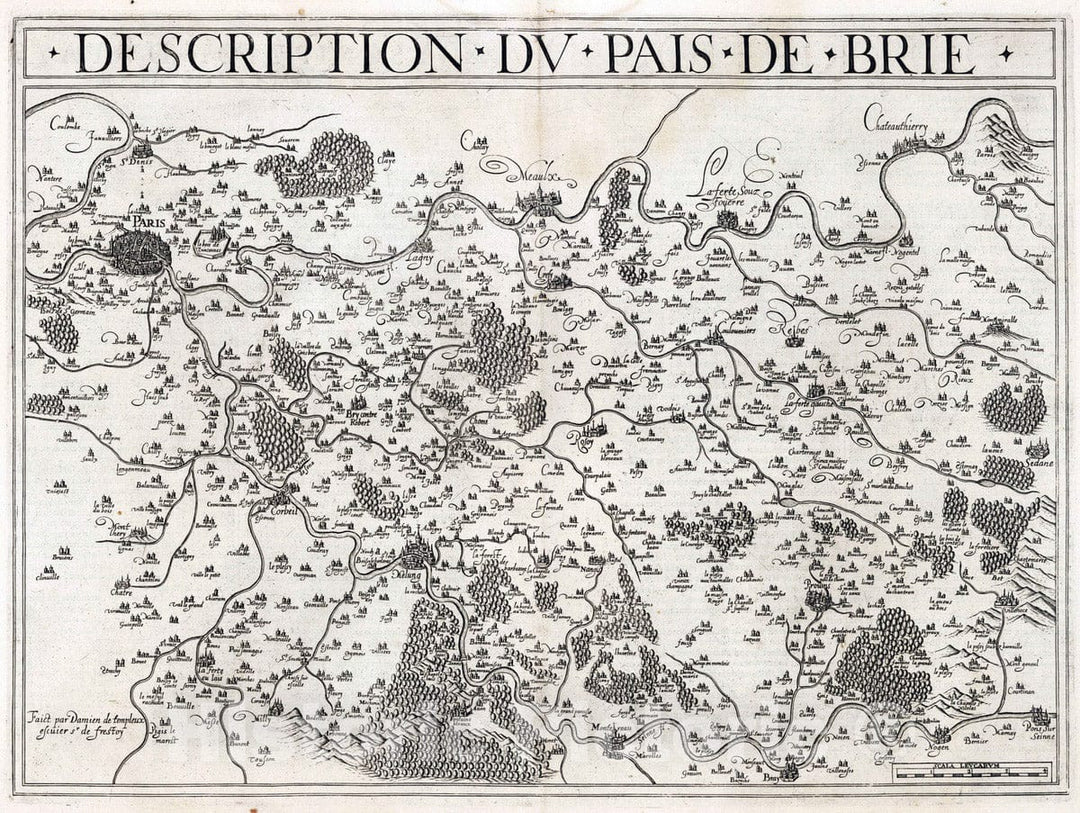 Historic Map : Marne , France 1632 Description du Pais de Brie. , Vintage Wall Art