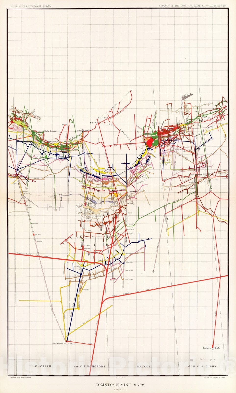 Historic Map : Geologic Atlas - 1882 Comstock Mine Maps. Number IV. - Vintage Wall Art