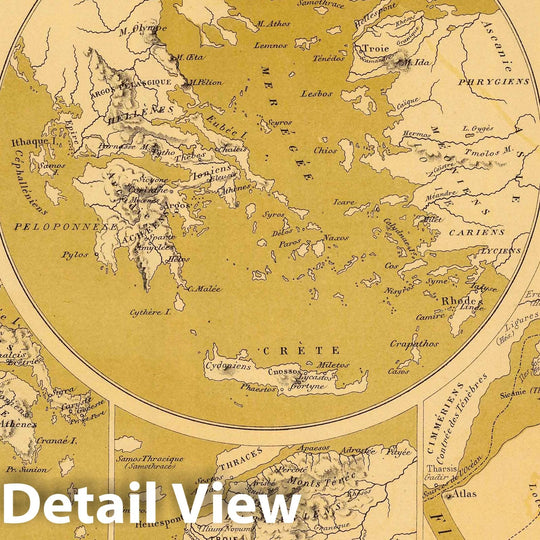 Historic Map : Greece; Turkey, , Eastern Hemisphere; World 1874 Geographie des temps heroiques de la Grece; Homere, Hesiode les argonautes. , Vintage Wall Art