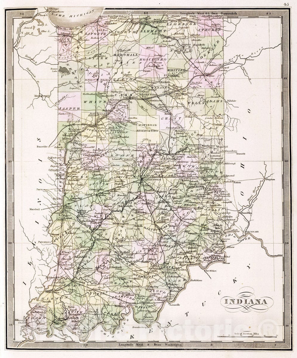 Historic Map : 1848 Indiana. v2 - Vintage Wall Art