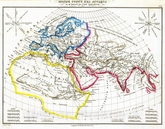 Historic Map : Greece; India, Middle East 1837 Monde connu des anciens. , Vintage Wall Art