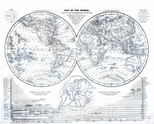 Historic Map : School Atlas - 1849 Map Of The World. Adapted To Woodbridge's Geography - Vintage Wall Art