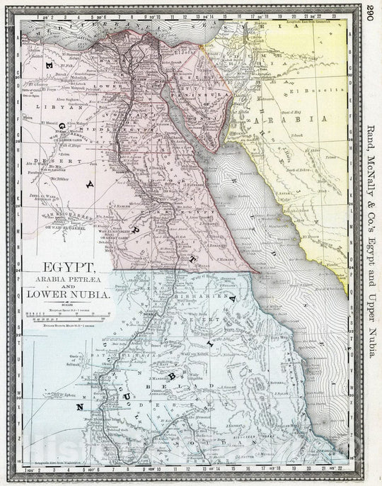 Historic Map : National Atlas - 1889 Egypt, Arabia Petraea, and Lower Nubia. - Vintage Wall Art