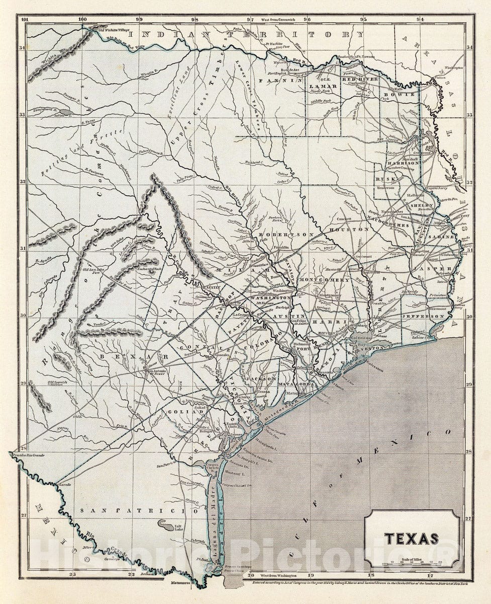 Historic Wall Map : National Atlas - 1845 Texas. - Vintage Wall Art