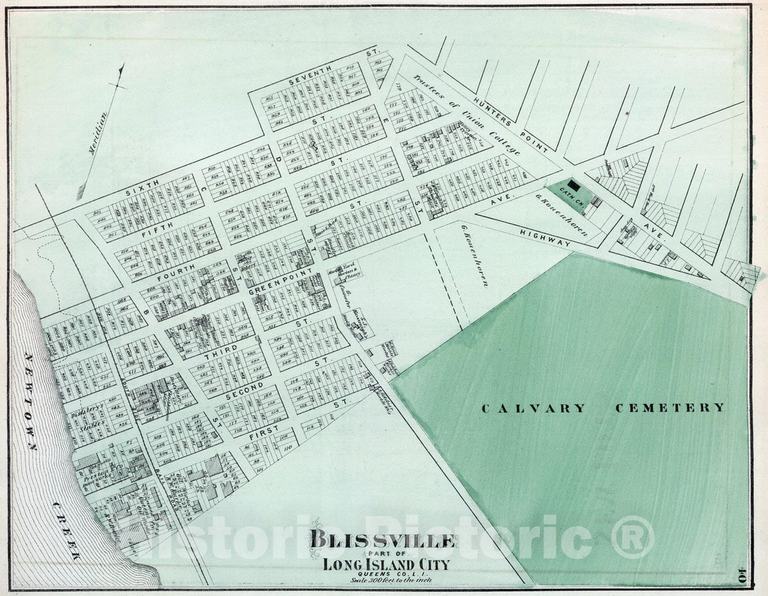 Historic Map : 1873 Blissville, Part of Long Island City. Long Island. - Vintage Wall Art