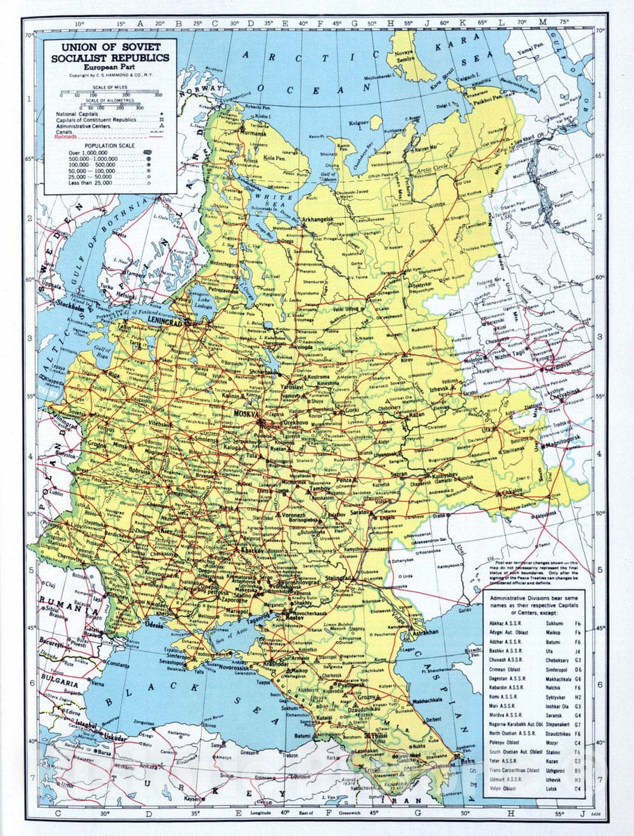 Historic Map : 1948 Union of Soviet Socialist Republics (USSR) in Europe. - Vintage Wall Art