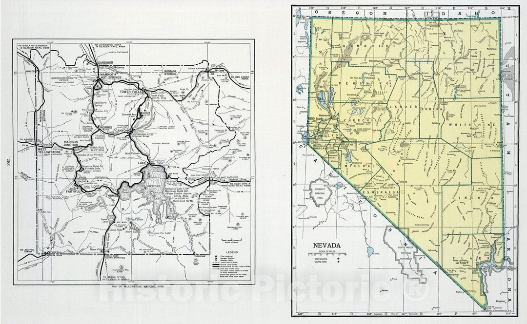 Historic Map : 1948 Nevada. Yellowstone National Park. - Vintage Wall Art