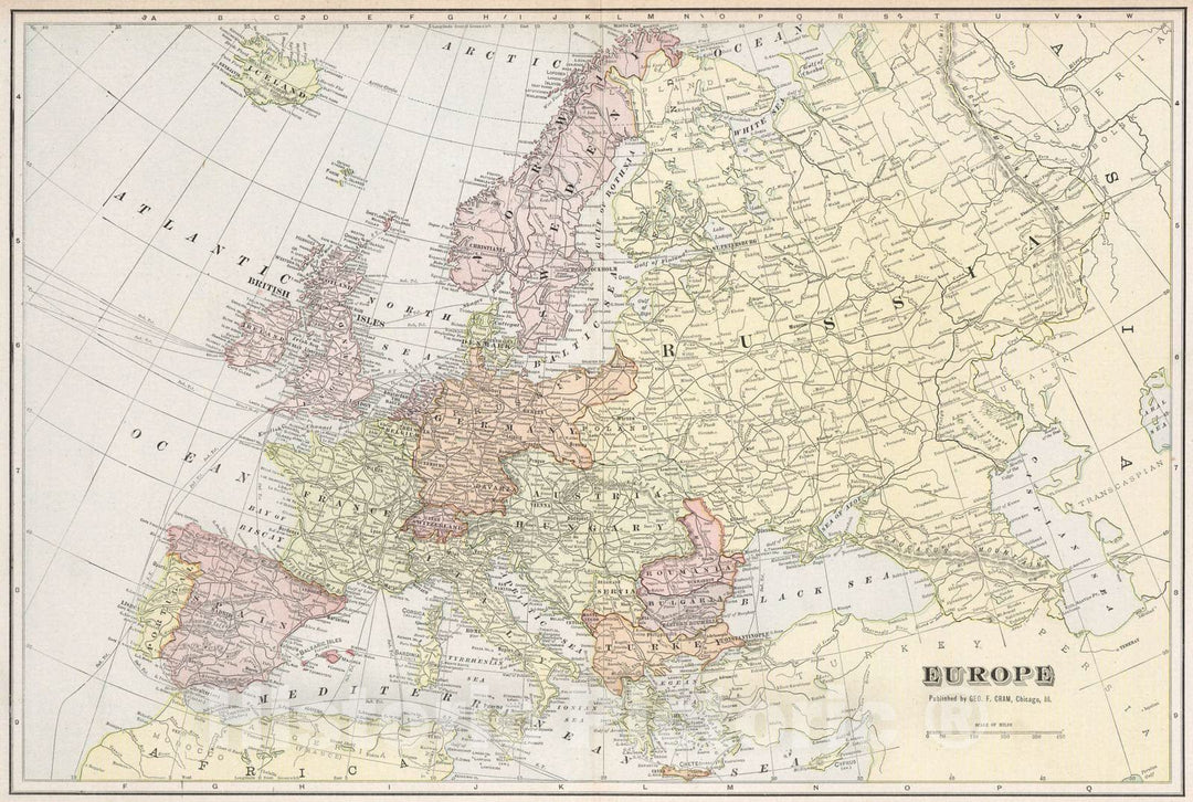 Historic Map : 1901 Europe : Vintage Wall Art