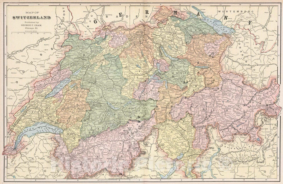 Historic Map : 1901 Map of Switzerland - Vintage Wall Art