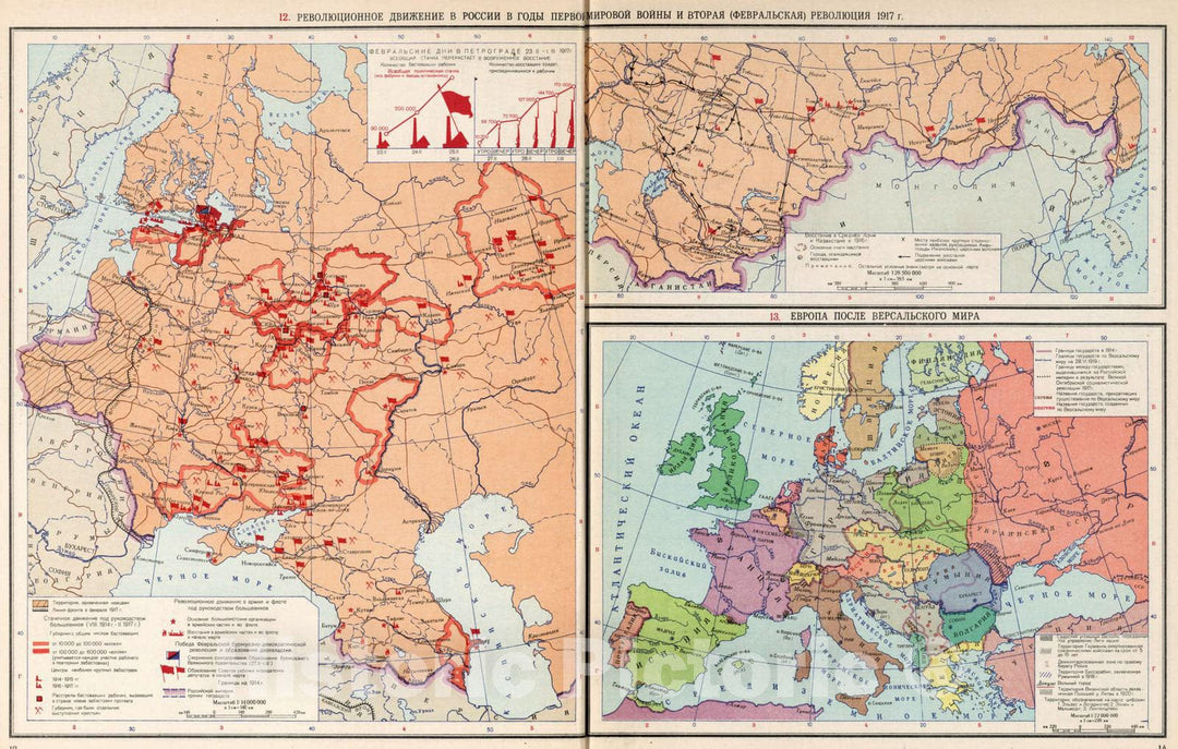 Historic Map : Russian Republic, , Europe 1954 The Revolutionary Movement in Russia in the Years of the First World War. , Vintage Wall Art