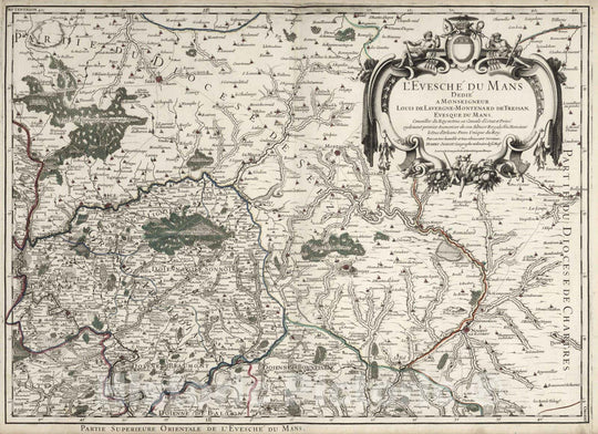 Historic Map : Mans , France 1706 L'Evesche du Mans (northeast sheet). , Vintage Wall Art