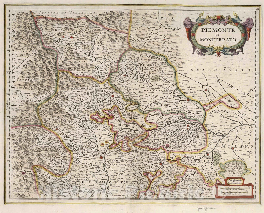 Historic Map : Piemonte (Italy) 1682 Piemonte et Monferrato. , Vintage Wall Art