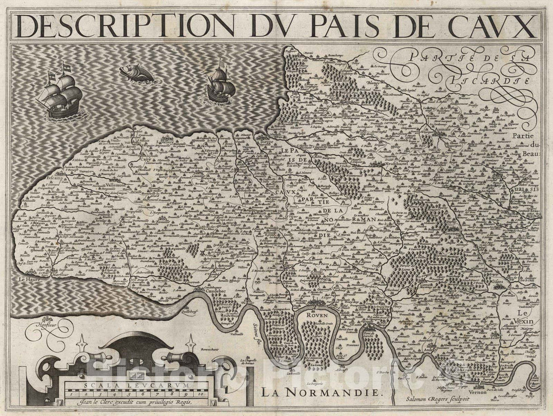 Historic Map : Picardy , France 1632 Description du Pais de Caux. , Vintage Wall Art