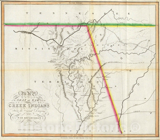 Historic Map : National Atlas - 1815 Map of the Seat of War among the Creek Indians. - Vintage Wall Art