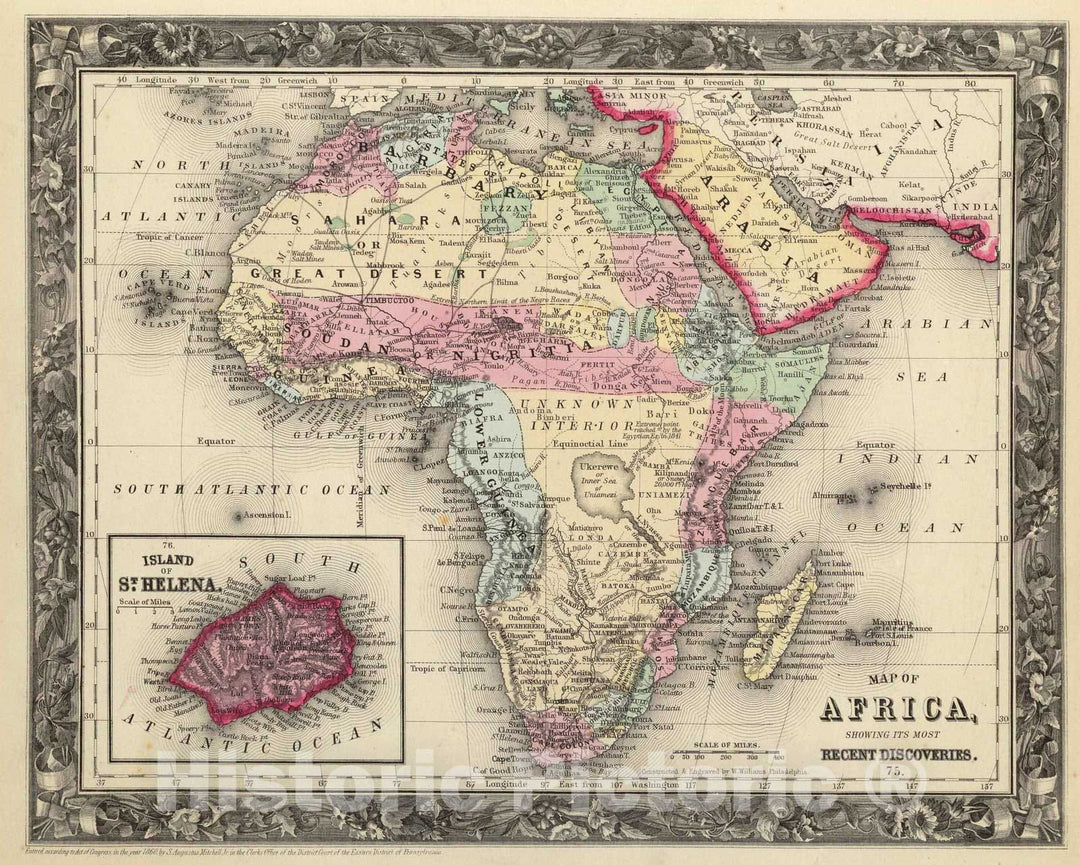 Historic Map : 1860 Map of Africa : Vintage Wall Art