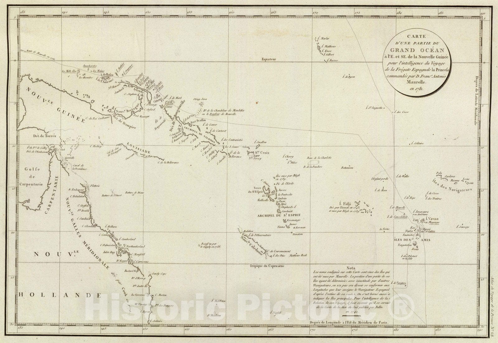 Historic Map : Chart Atlas - 1797 Grand Ocean a l'E. et SE. de la Nouvelle Guinee. - Vintage Wall Art