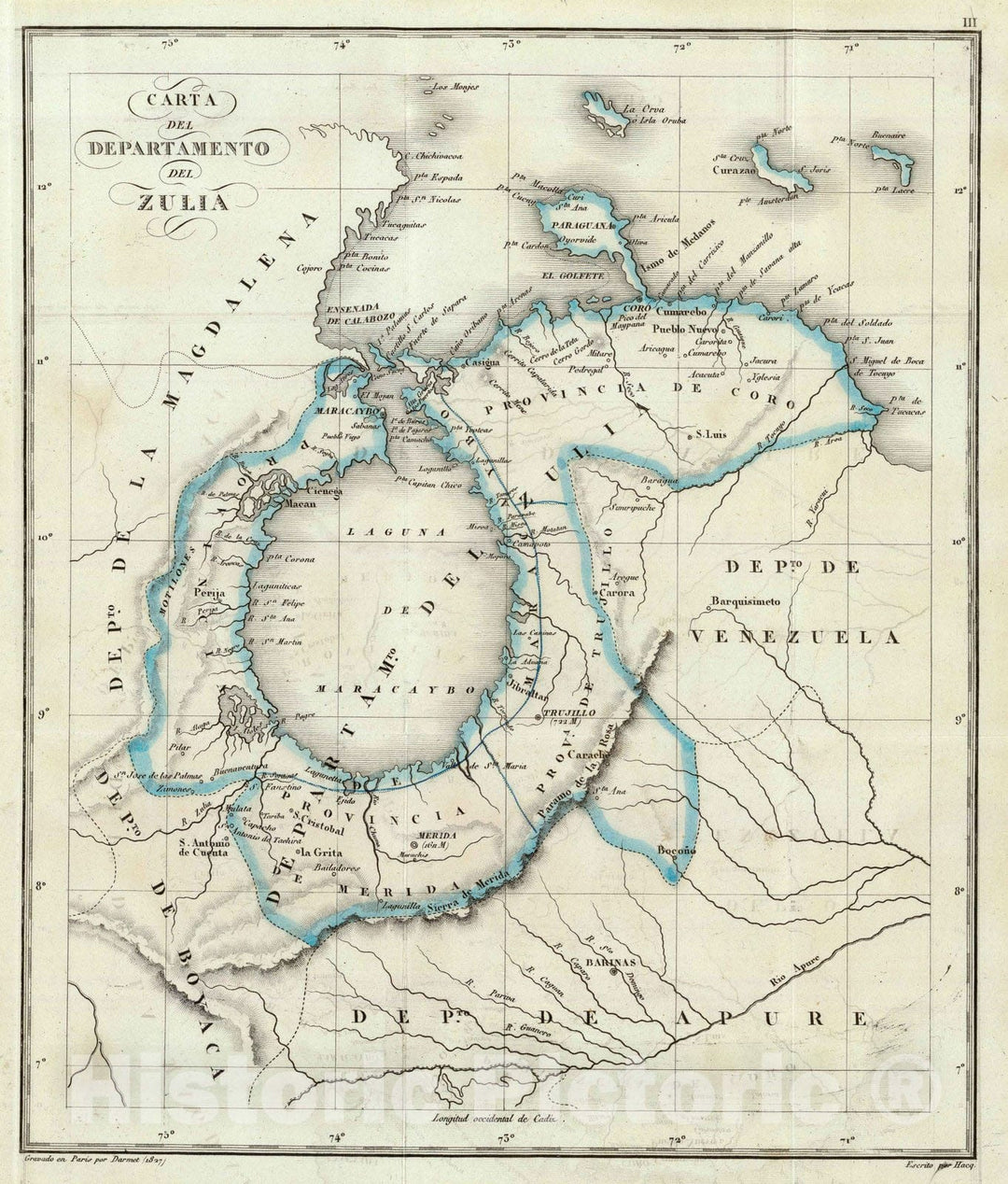 Historic Map : Venezuela, 1827 Zulia. , Vintage Wall Art