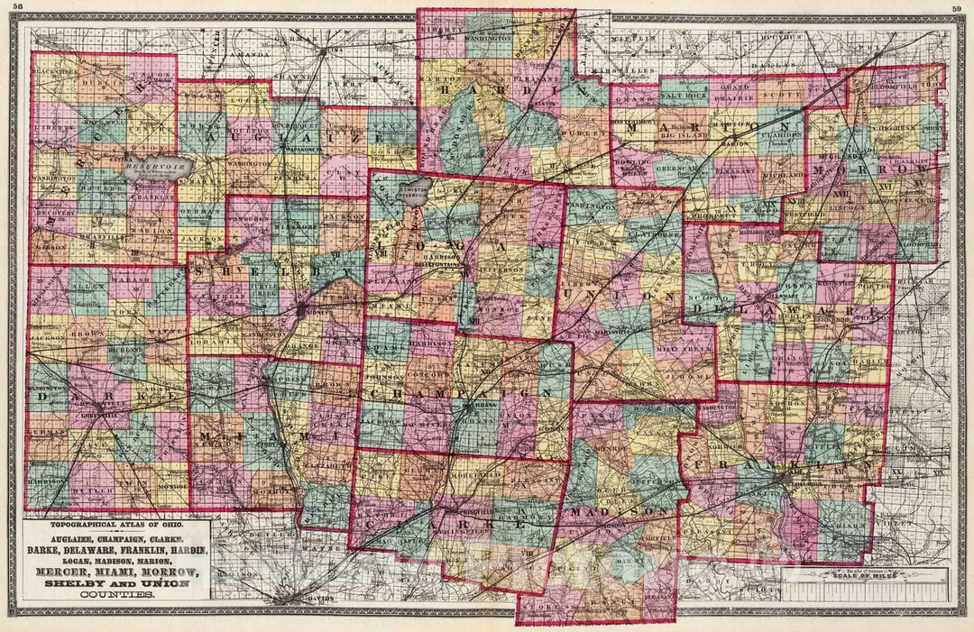 Historic Map : 1872 Auglaize, Champaign, Clarke, Darke, Delaware, Franklin, Hardin, Logan, Madison, Marion, Mercer, Miami, Morrow, Shelby and Union counties.