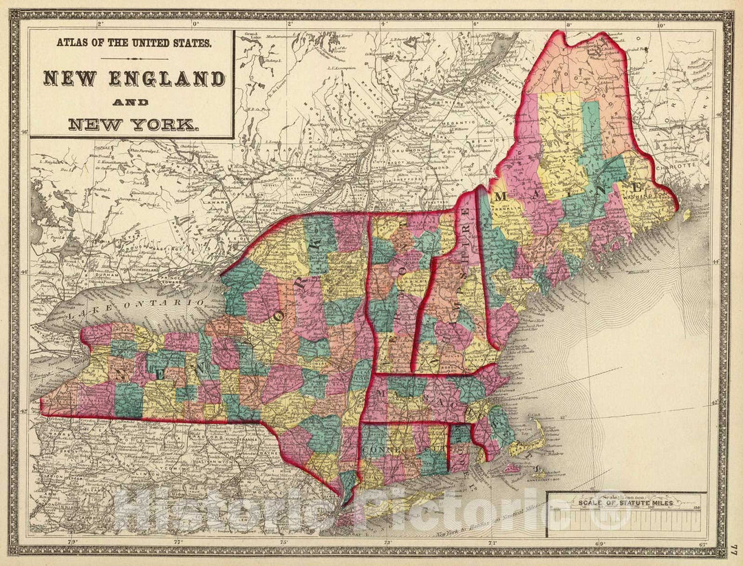 Historic Map : 1872 New England and New York. - Vintage Wall Art