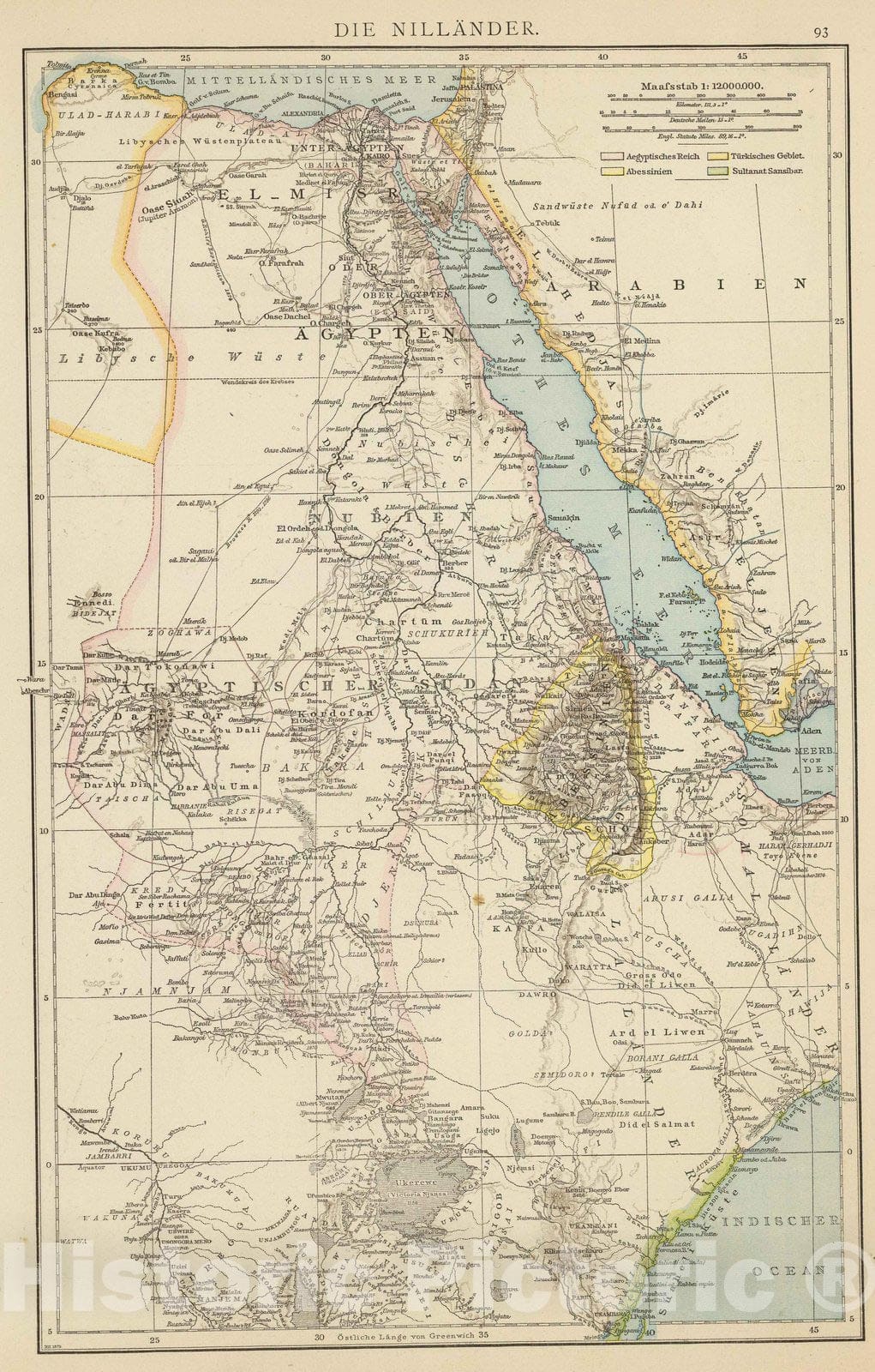 Historic Map : Egypt; Ethiopia, , Africa 1881 Die Nillander. , Vintage Wall Art