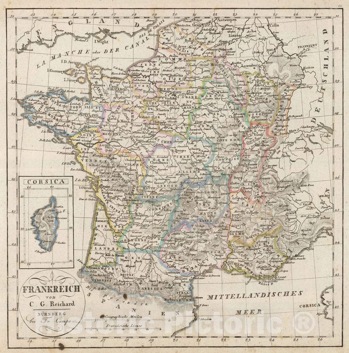 Historic Map : France, 1822 Frankreich. , Vintage Wall Art