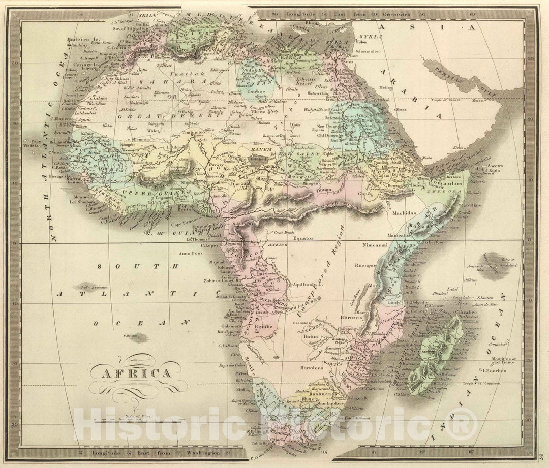 Historic Map : 1848 Africa. - Vintage Wall Art