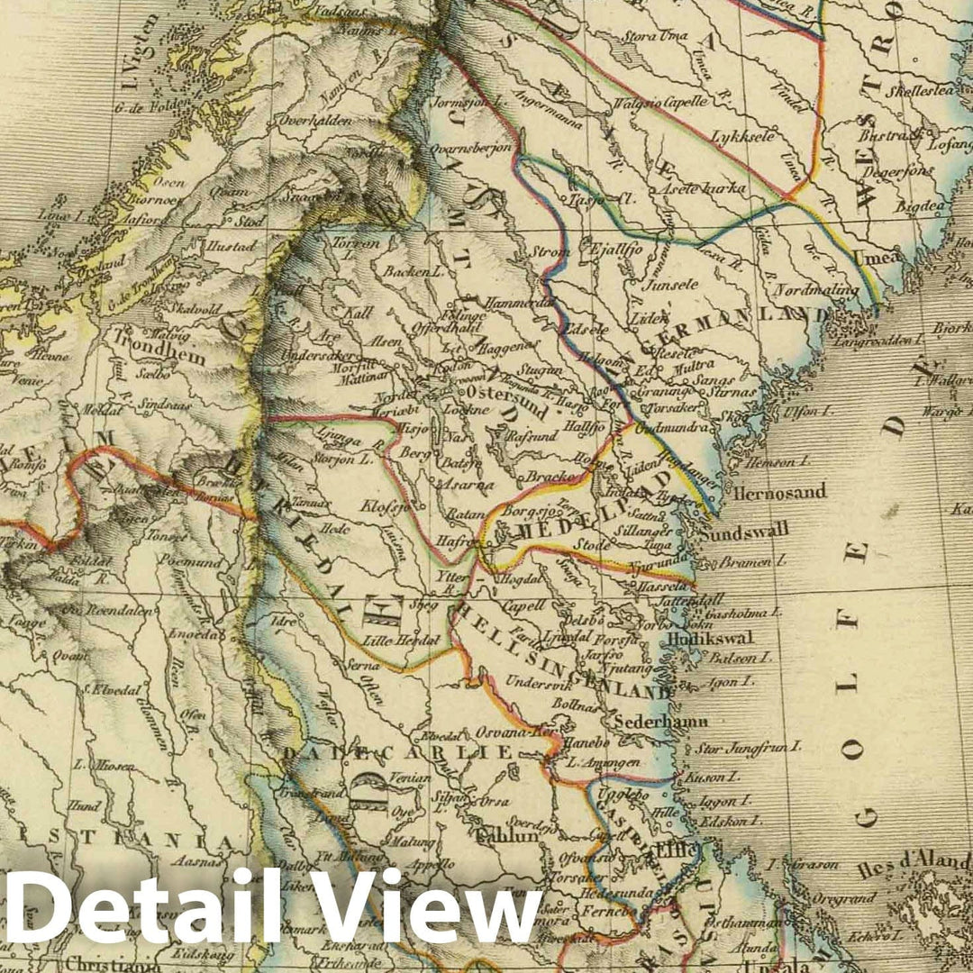 Historic Map : Norway; Sweden, Scandanavia 1824 Carte du Royaume de Suede,Norwege et Danemarck. , Vintage Wall Art