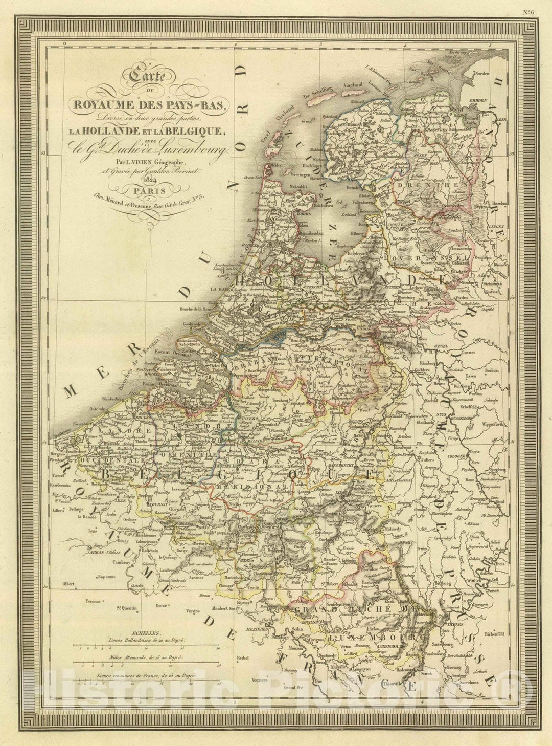 Historic Map : Belgium; Netherlands, Low Countries 1824 Carte du Royaume des Pays-Bas. , Vintage Wall Art