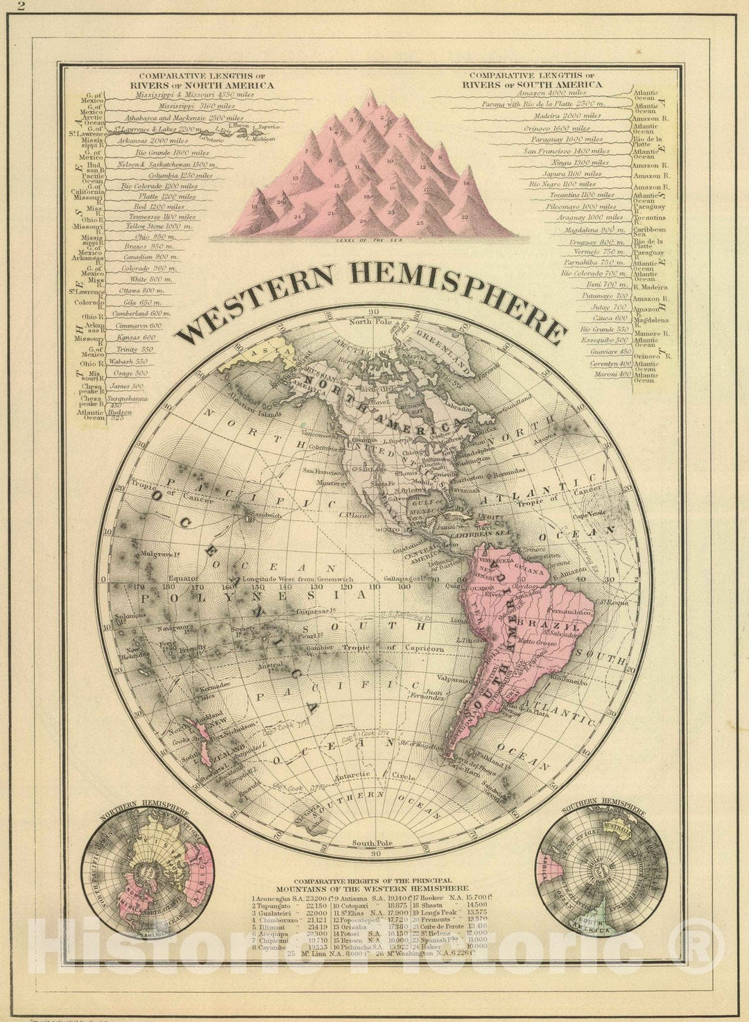 Historic Map : 1886 Western Hemisphere. - Vintage Wall Art