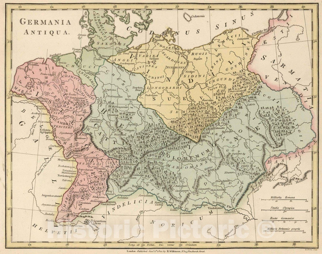 Historic Map : Poland; Germany, 1822 Germania Antiqua. , Vintage Wall Art