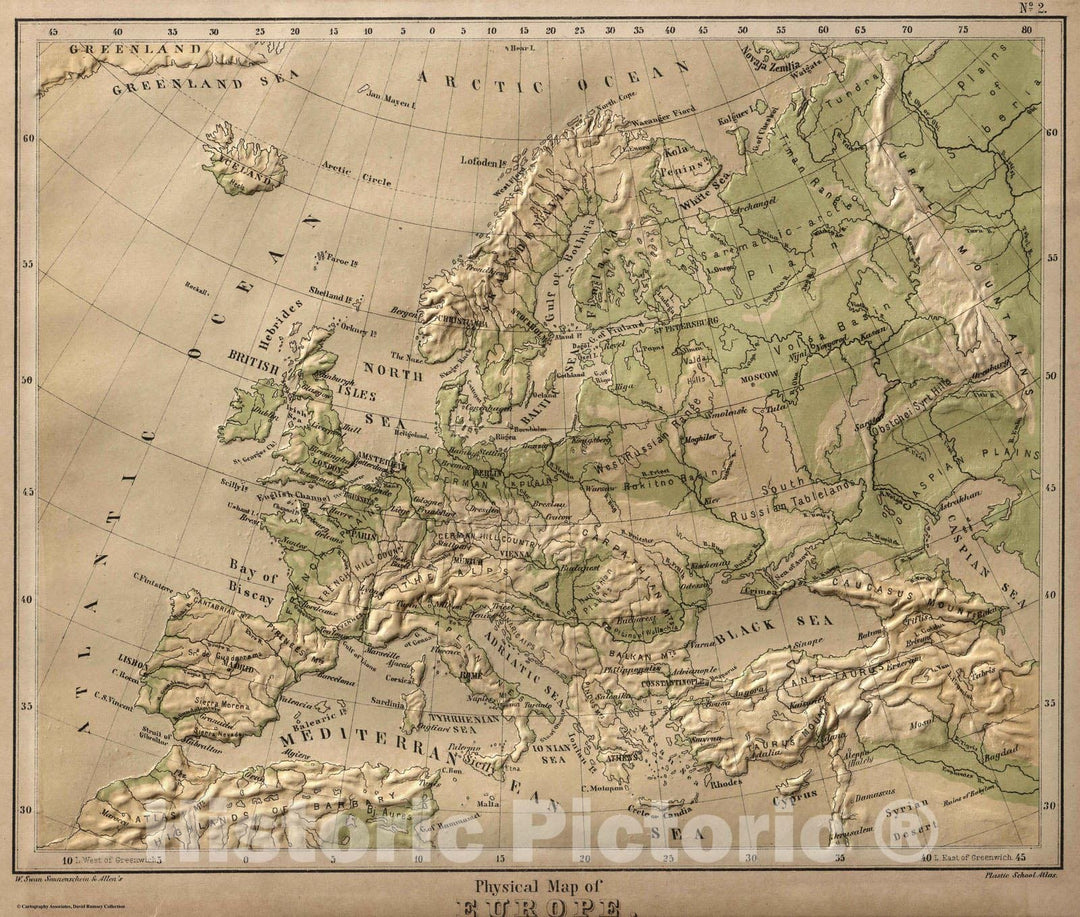 Historic Map : 1880 Physical Map Europe. v2 - Vintage Wall Art