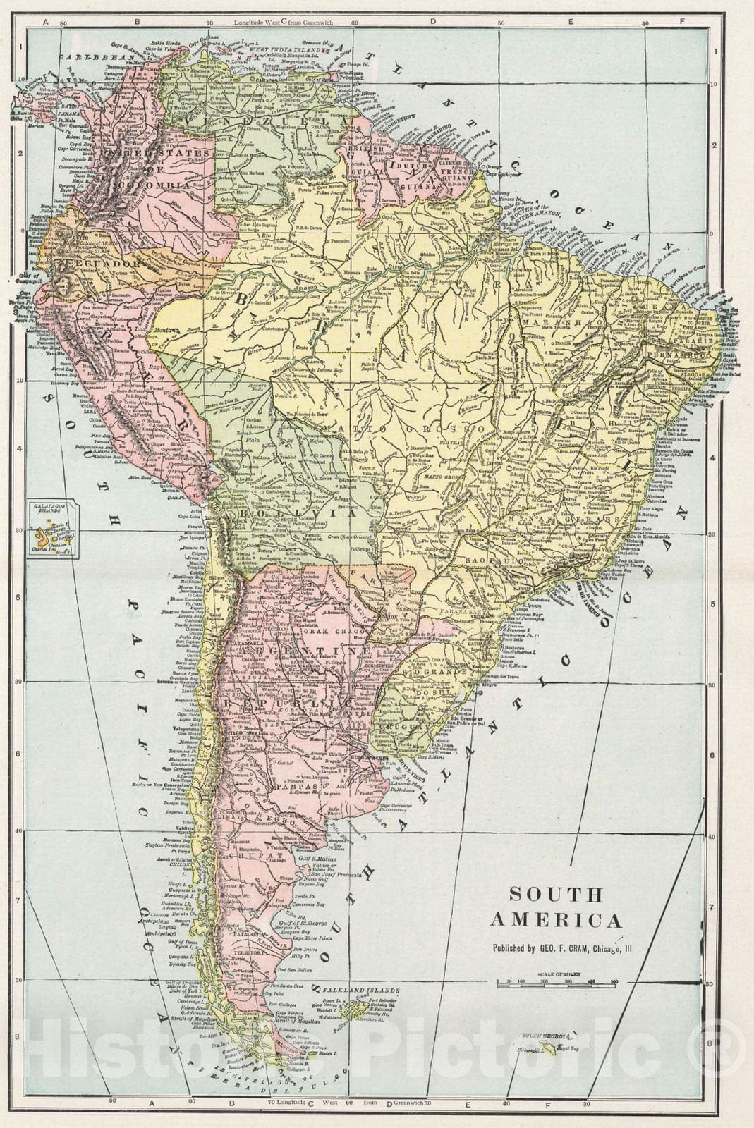 Historic Map : 1901 South America - Vintage Wall Art