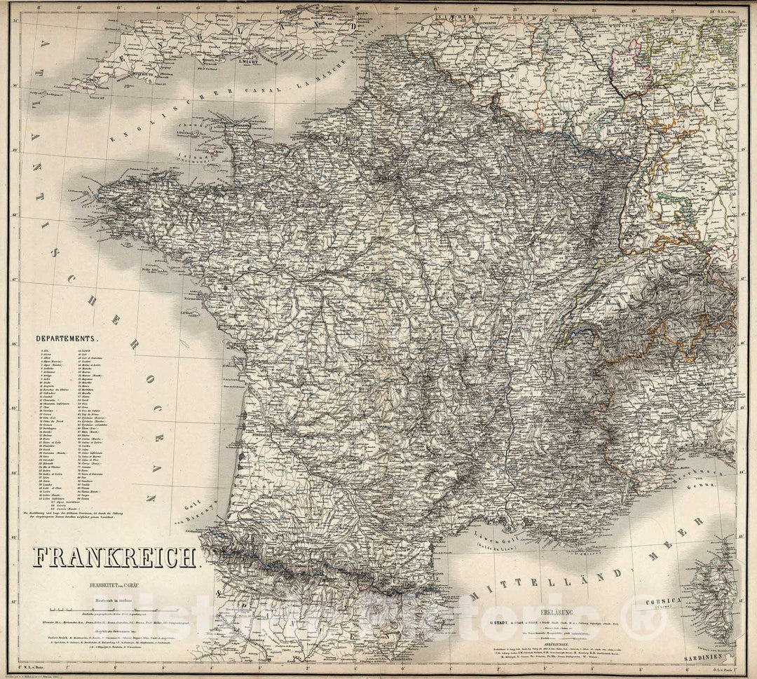 Historic Map : Frankreich, France, 1867, Vintage Wall Decor