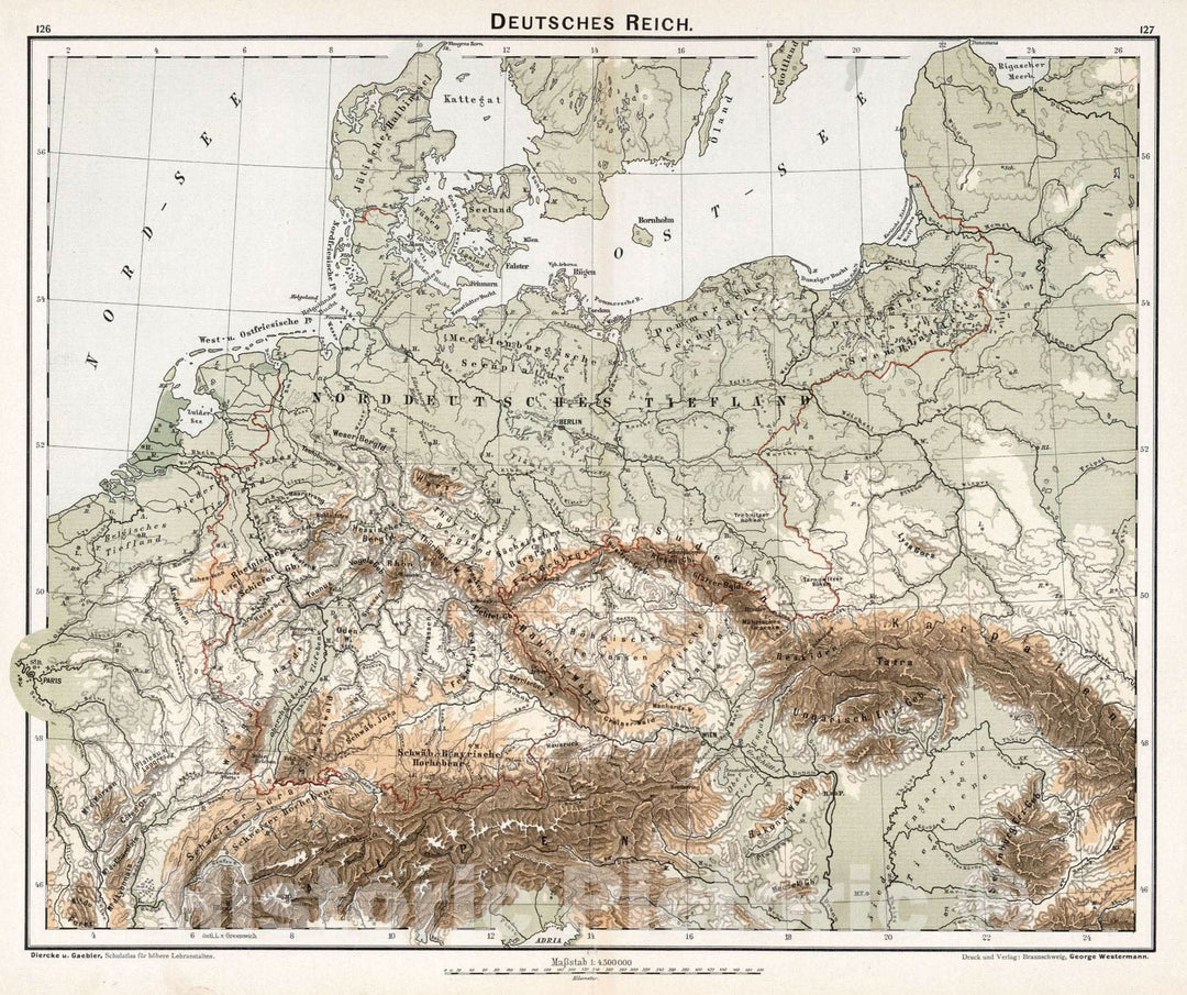 Historic Map : Germany, 1896 Deutsches Reich , Vintage Wall Art