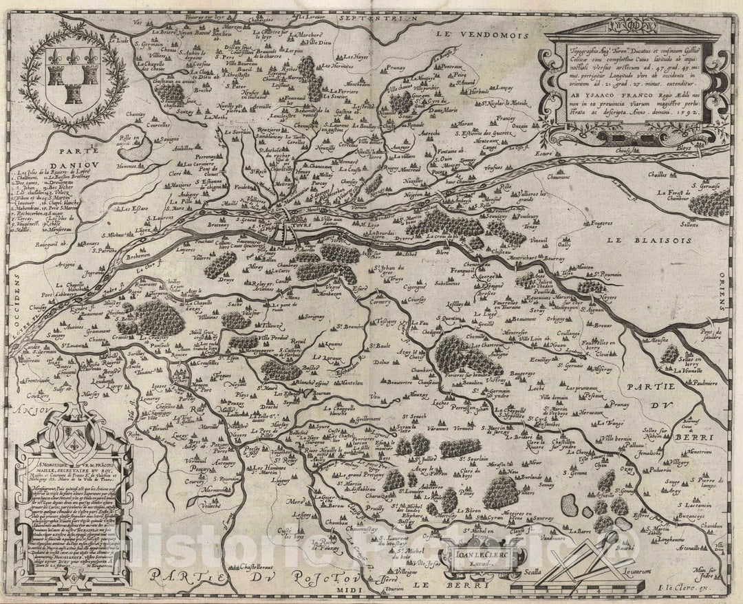 Historic Map : Touraine , France 1592 Topographia Aug. Turon Ducatus et confinium Gallia Cestica, , Vintage Wall Art