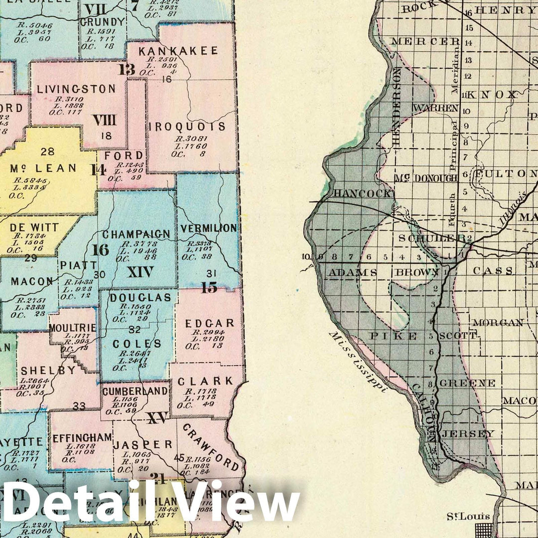 Historic Map : 1876 Political map of Illinois. Worthens geological and climate map of Illinois. - Vintage Wall Art