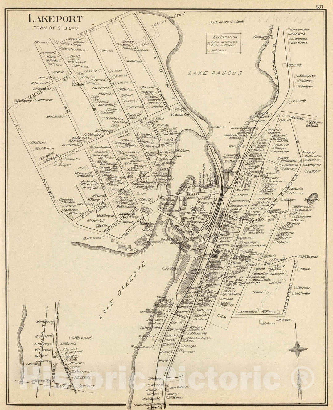 Historic Map : 1892 Lakeport, town of Guilford. - Vintage Wall Art