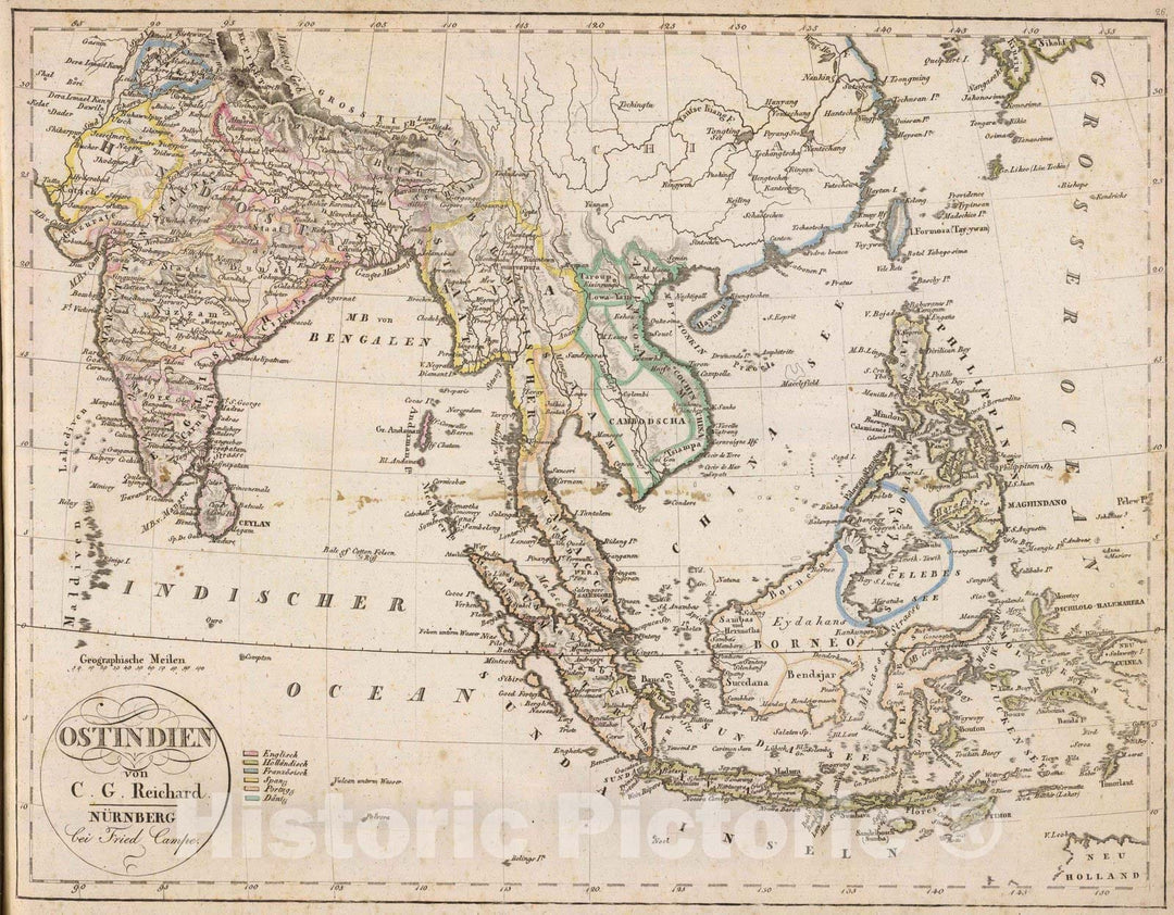 Historic Map : South Asia 1822 Ostindien. , Vintage Wall Art