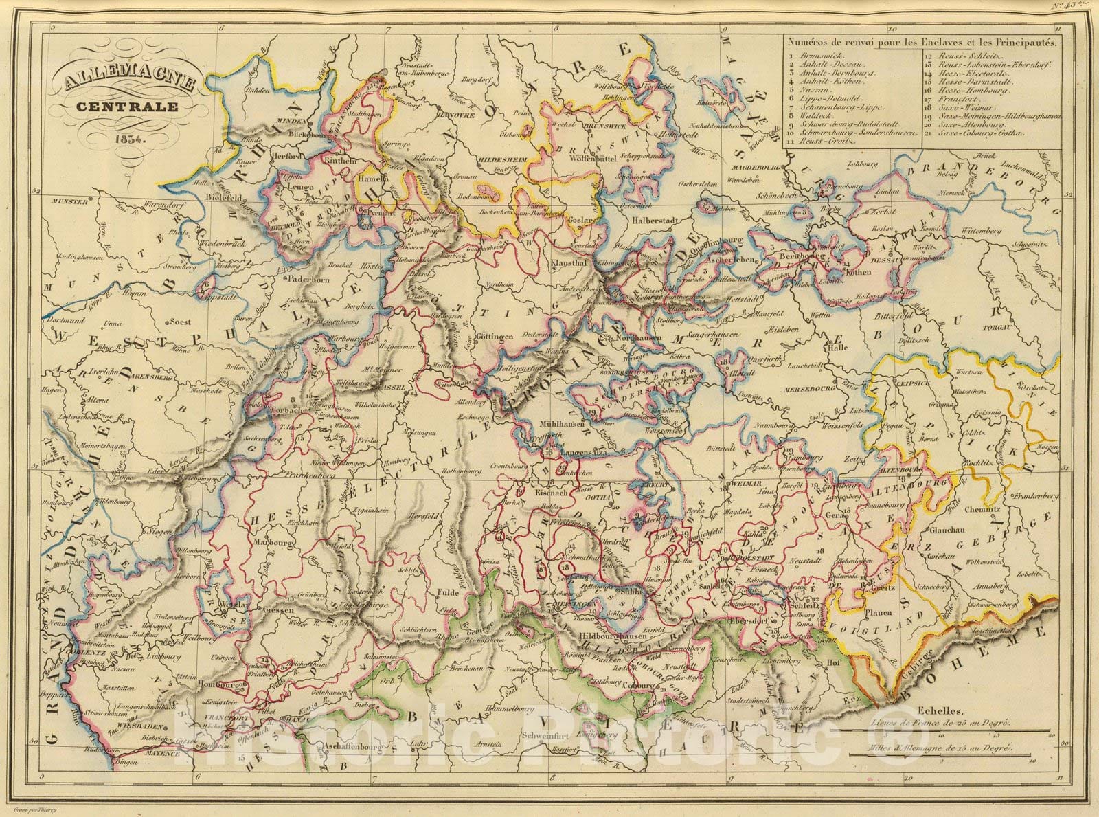 Historic Map : Germany, 1837 Allemagne Centrale. , Vintage Wall Art