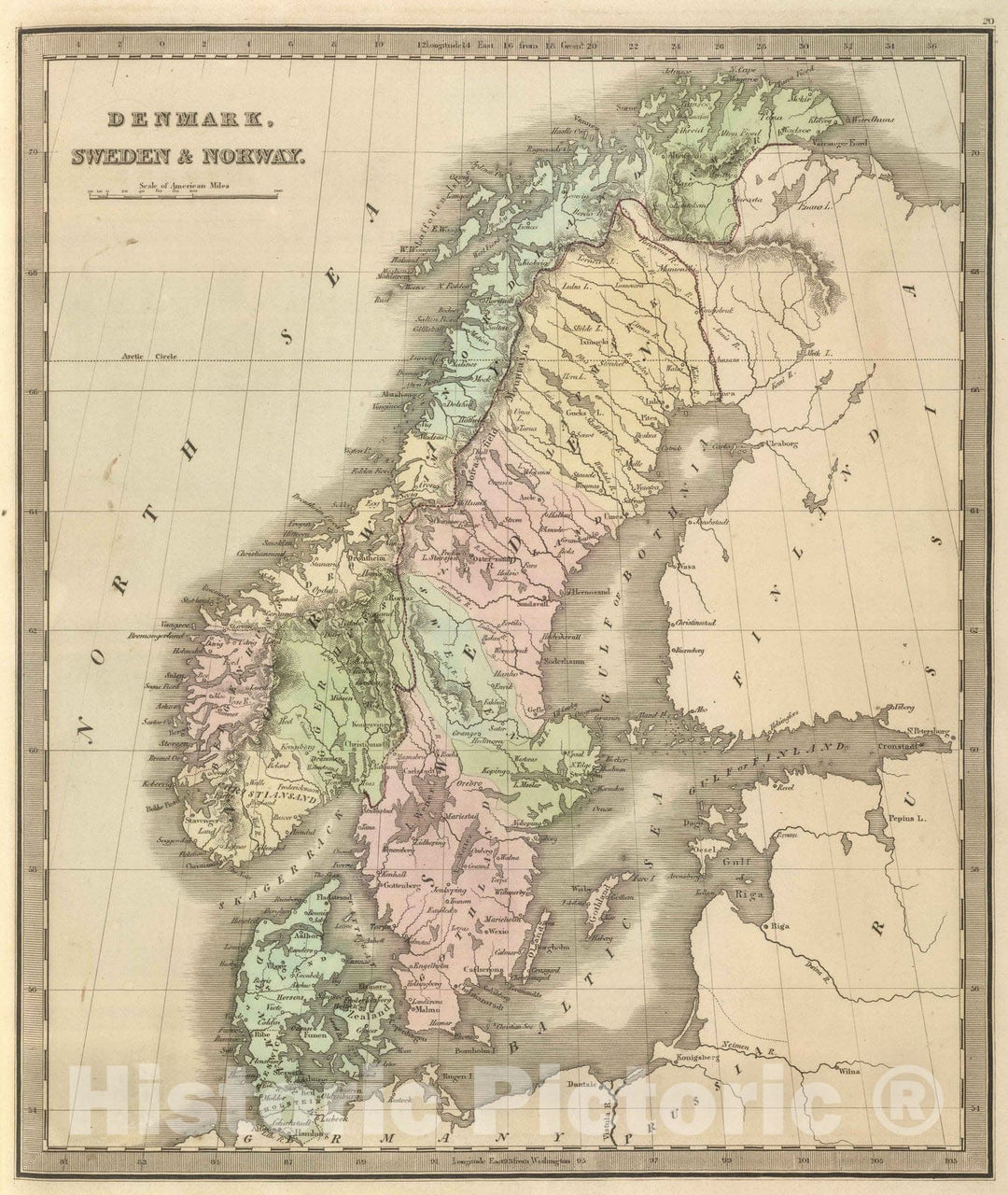 Historic Map : 1848 Denmark, Sweden & Norway. - Vintage Wall Art