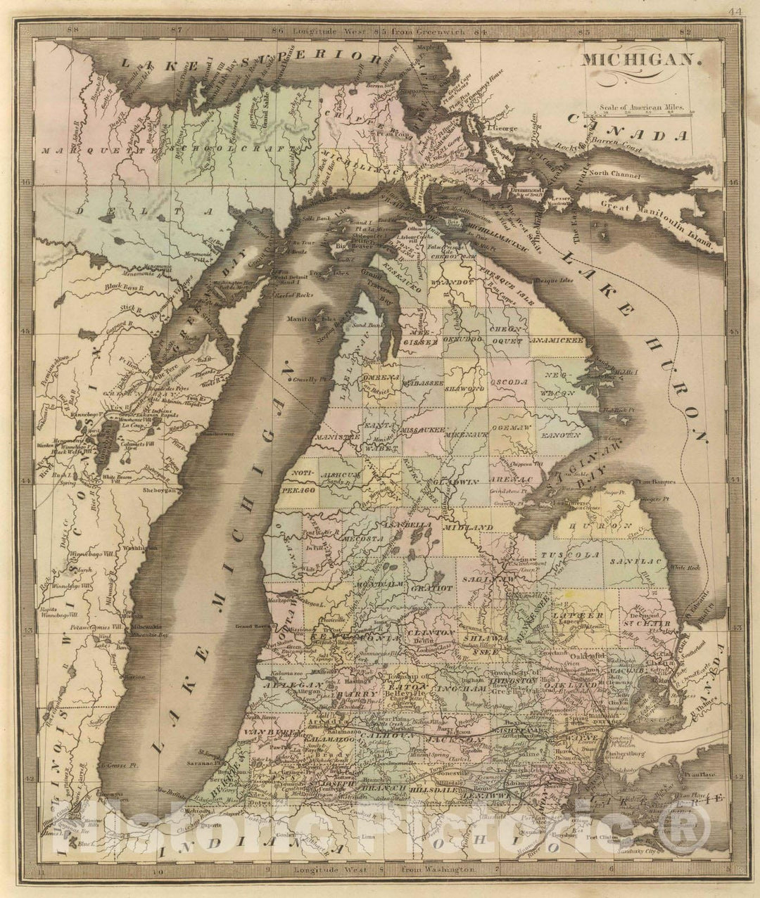 Historic Map : 1848 Michigan. v2 - Vintage Wall Art